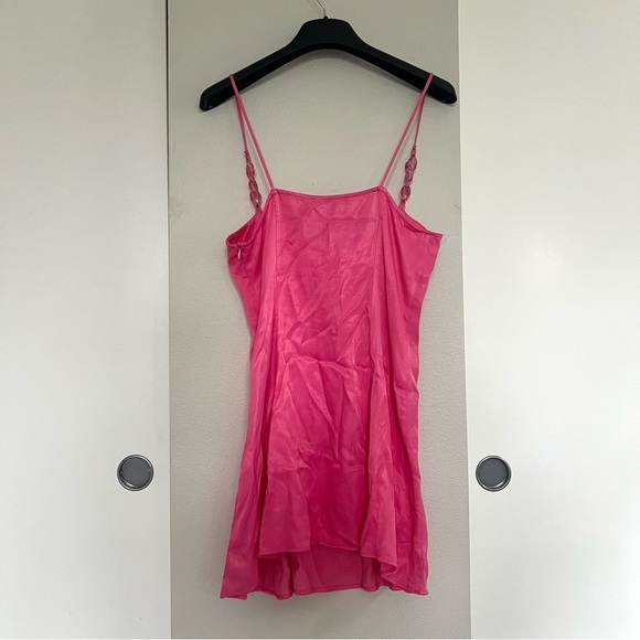 Zara Satin Mini Dress – Barbiecore 90s Coquette Babydoll - Hot Pink - Size M - Picture 5 of 15
